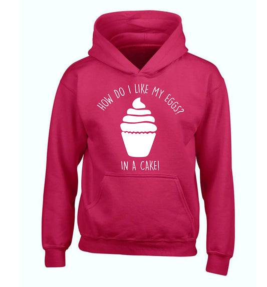 How do I like my eggs? In a cake! children's pink hoodie 12-14 Years