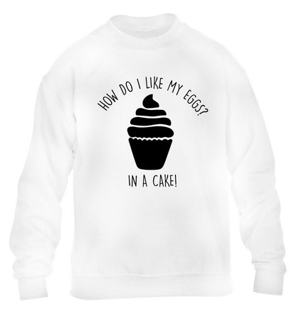 How do I like my eggs? In a cake! children's white sweater 12-14 Years