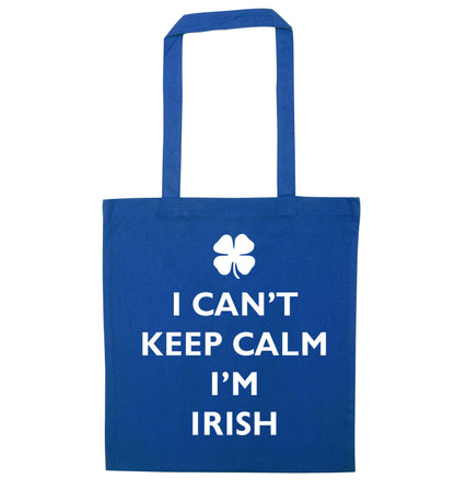 I can't keep calm I'm Irish blue tote bag