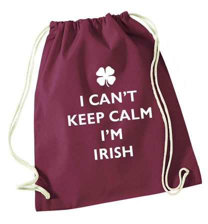 I can't keep calm I'm Irish maroon drawstring bag