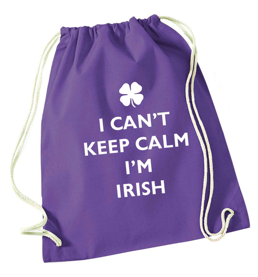 I can't keep calm I'm Irish purple drawstring bag