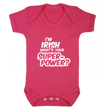 I'm Irish what's your superpower? baby vest dark pink 18-24 months
