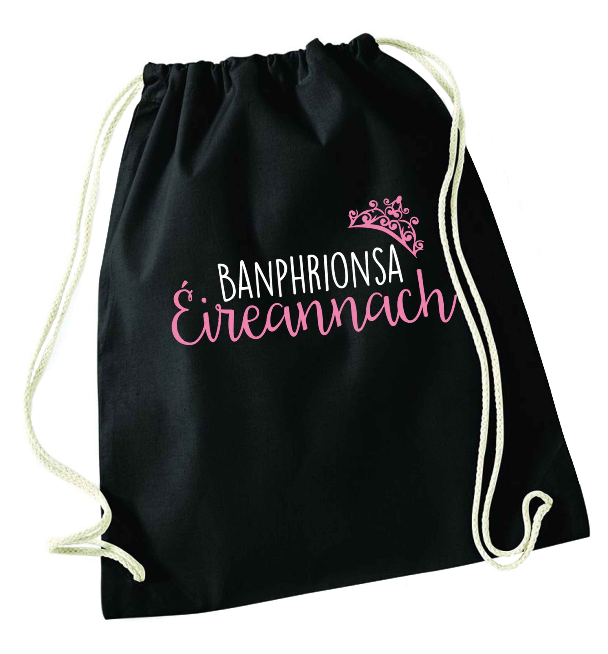 Banphrionsa eireannach black drawstring bag