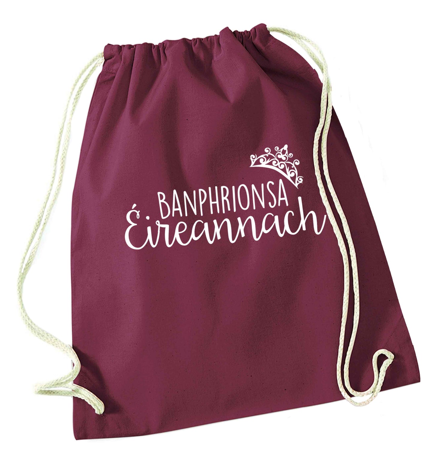 Banphrionsa eireannach maroon drawstring bag