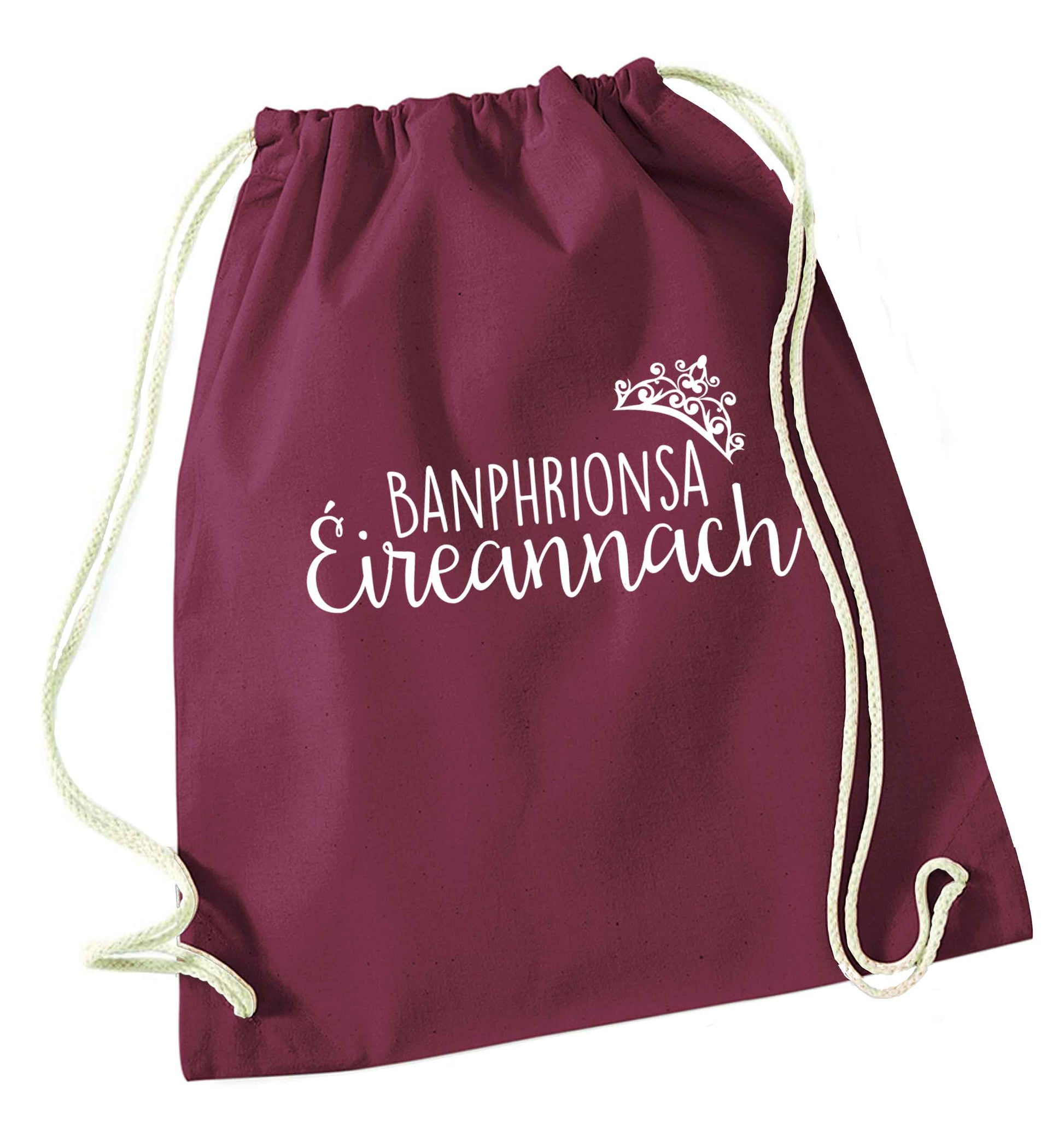 Banphrionsa eireannach maroon drawstring bag