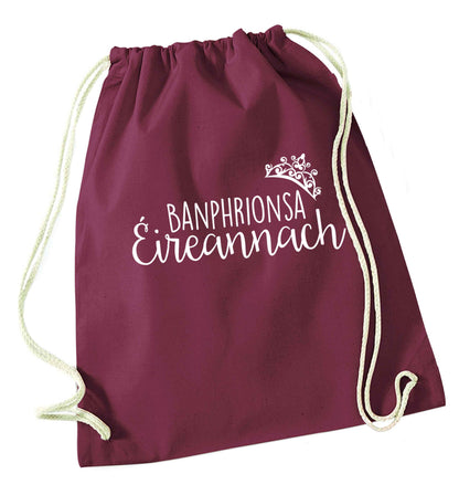 Banphrionsa eireannach maroon drawstring bag