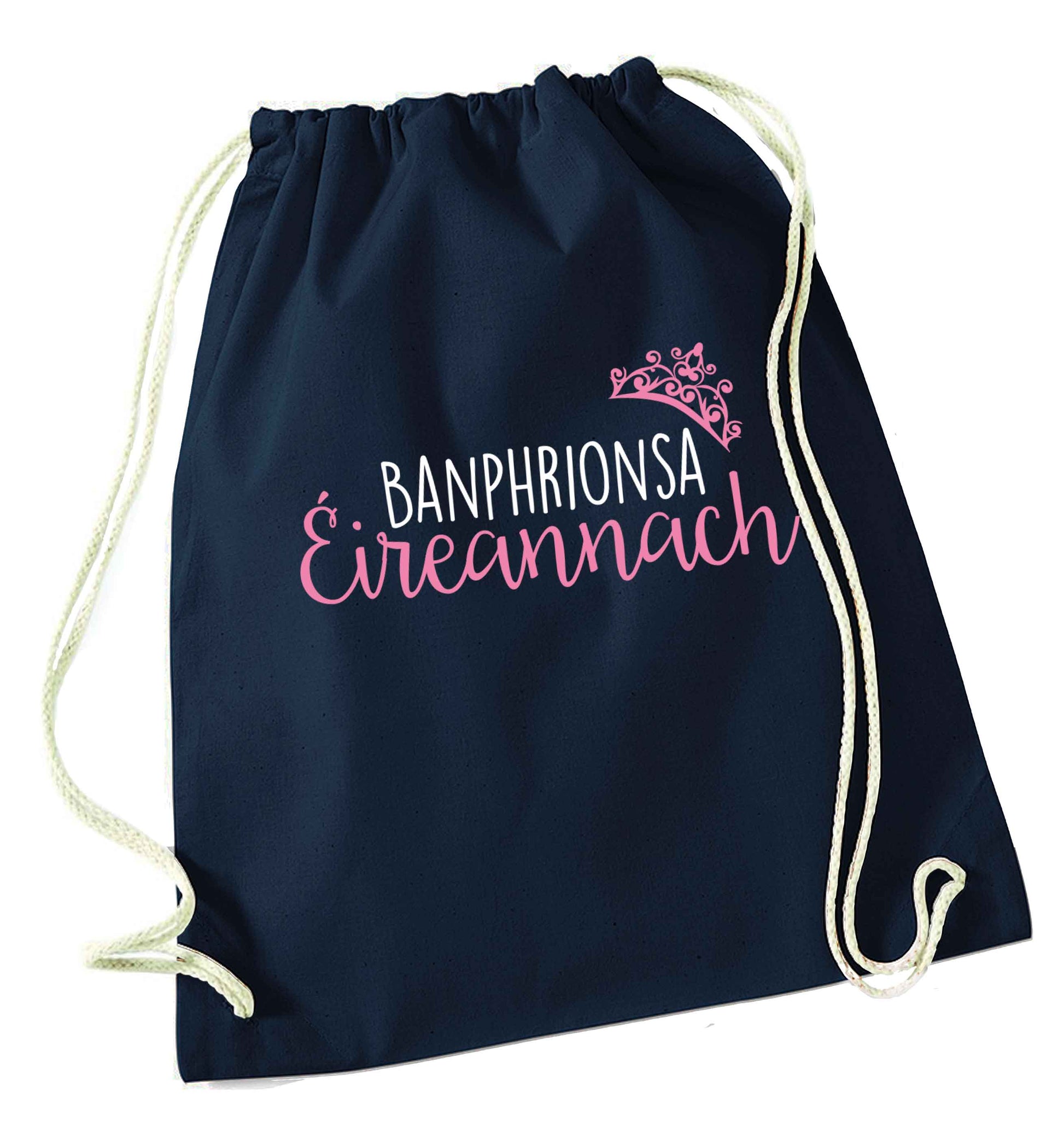 Banphrionsa eireannach navy drawstring bag