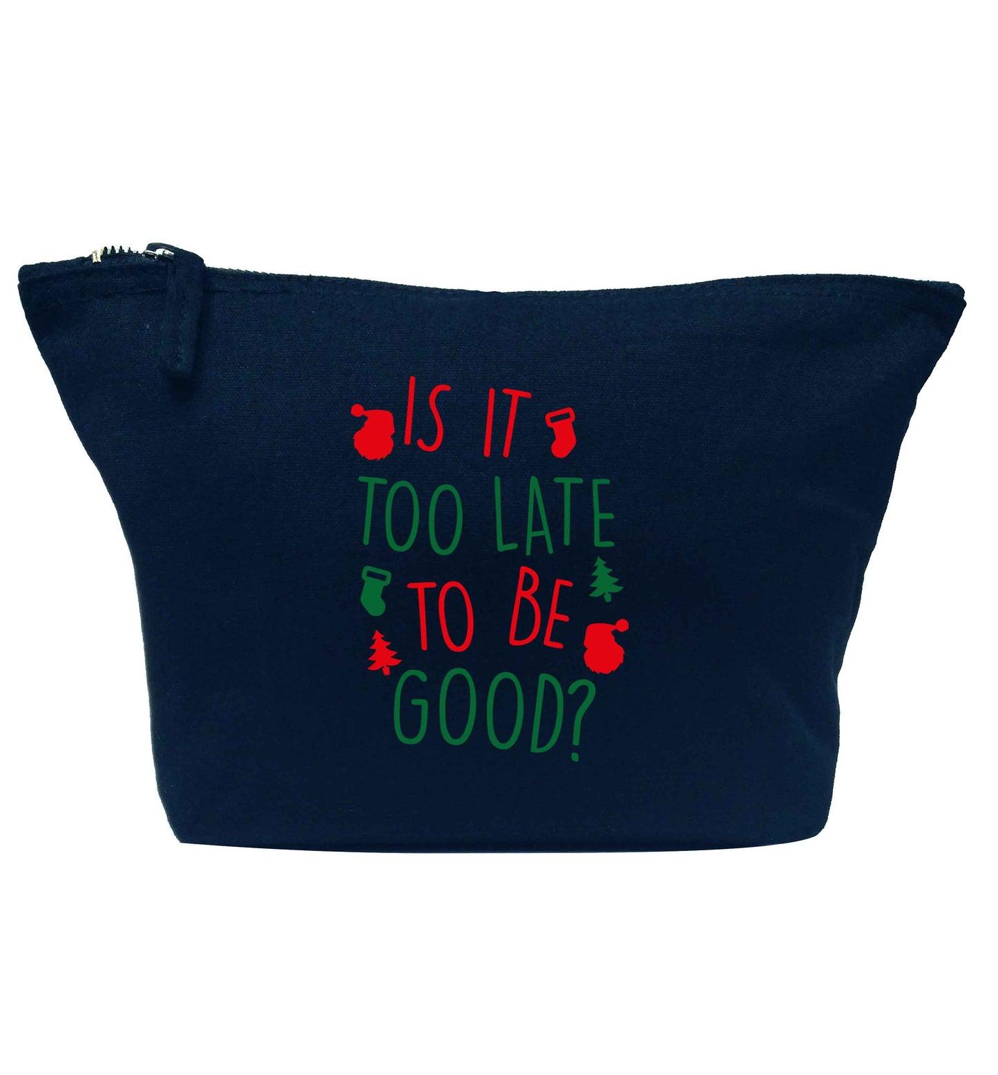 Too Late to be Good navy makeup bag