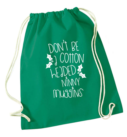 Too Late to be Good green drawstring bag