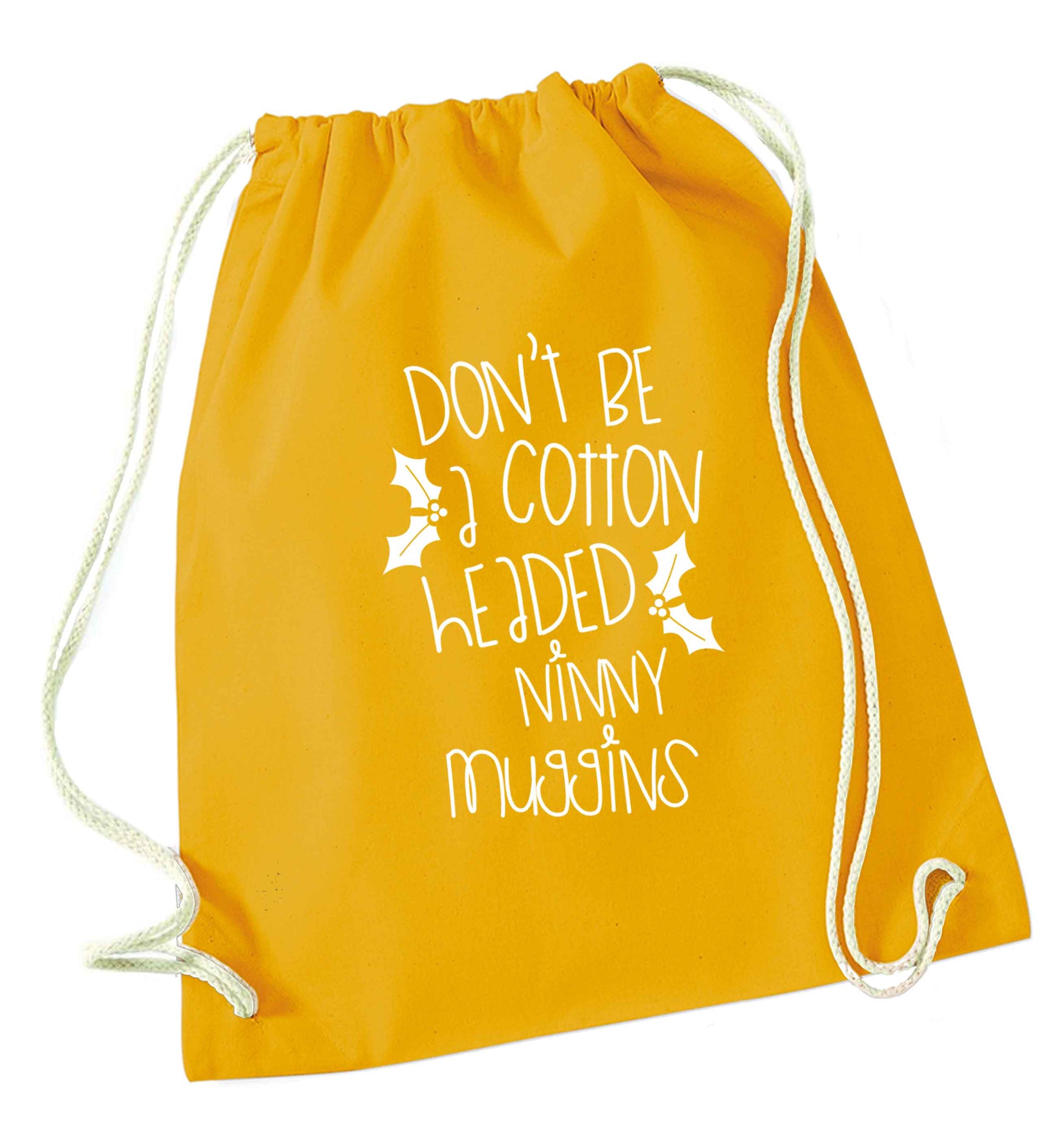 Too Late to be Good mustard drawstring bag
