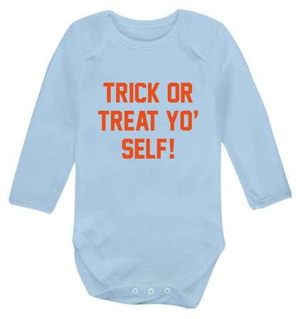 Trick or Treat Yo' Self baby vest long sleeved pale blue 6-12 months