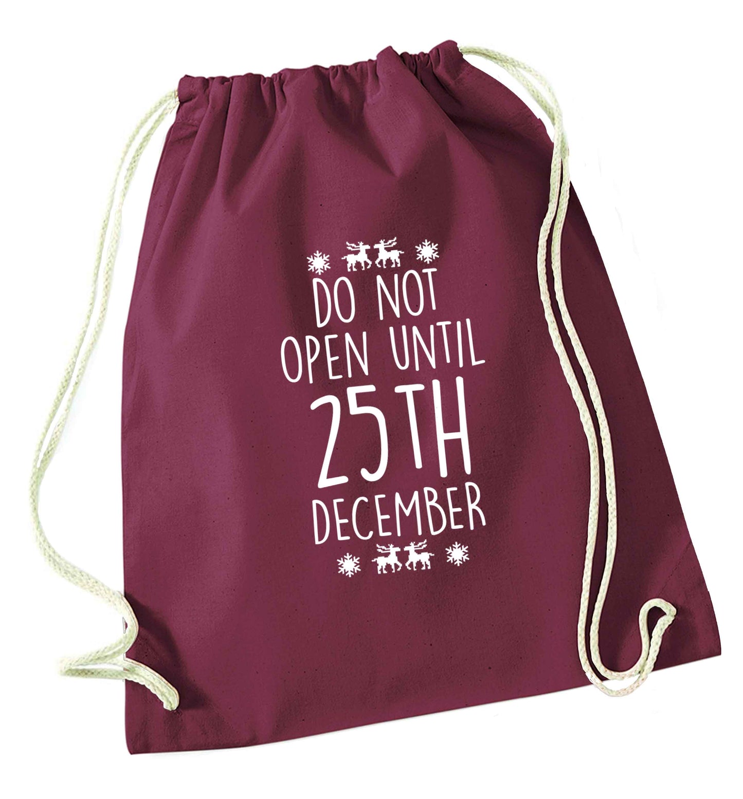 Christmas Eve Checklist maroon drawstring bag