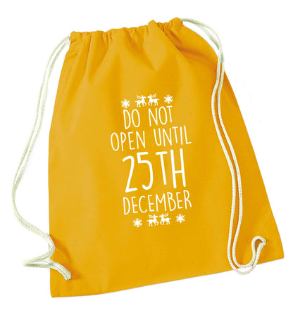 Christmas Eve Checklist mustard drawstring bag