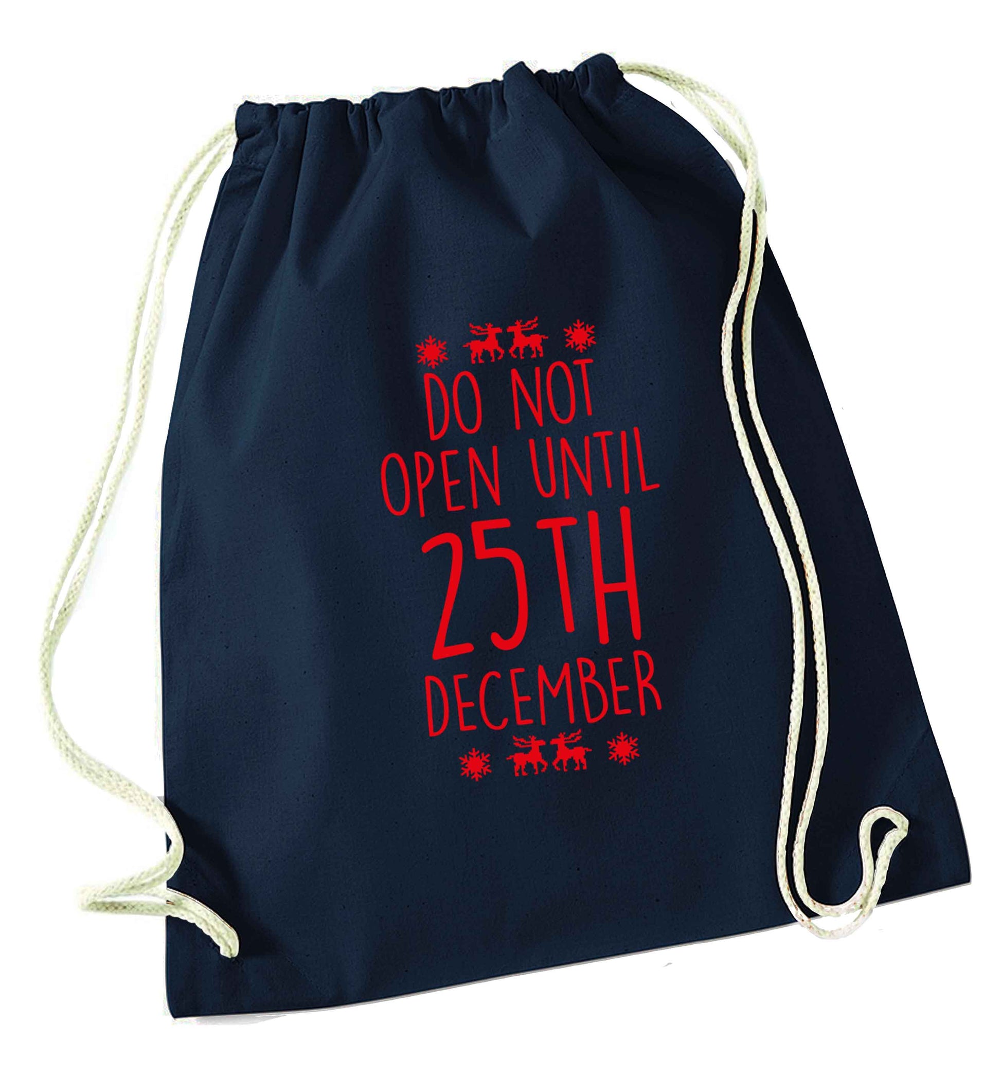 Christmas Eve Checklist navy drawstring bag