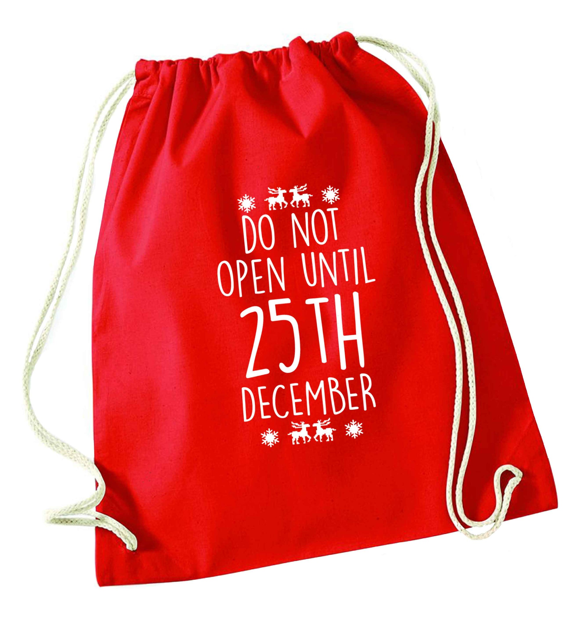 Christmas Eve Checklist red drawstring bag 