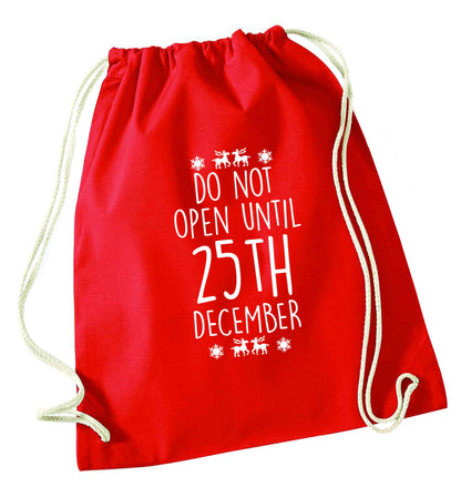 Christmas Eve Checklist red drawstring bag 