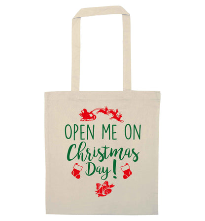 Open me on Christmas Day natural tote bag