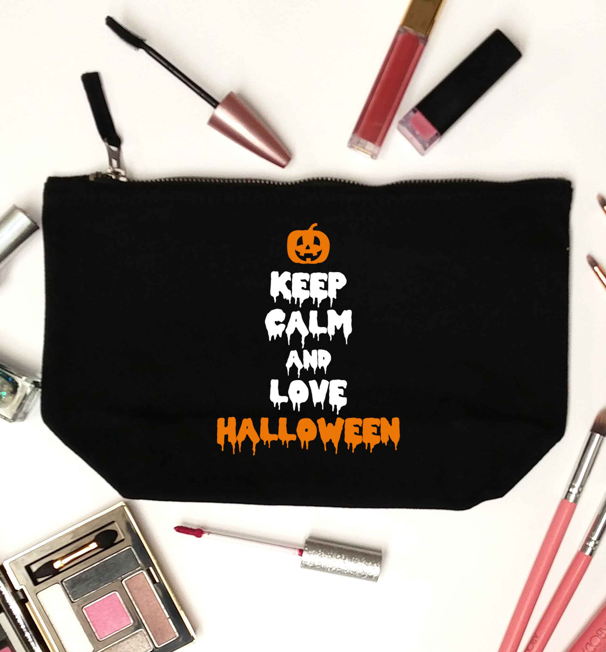 Keep calm and love halloween black makeup bag