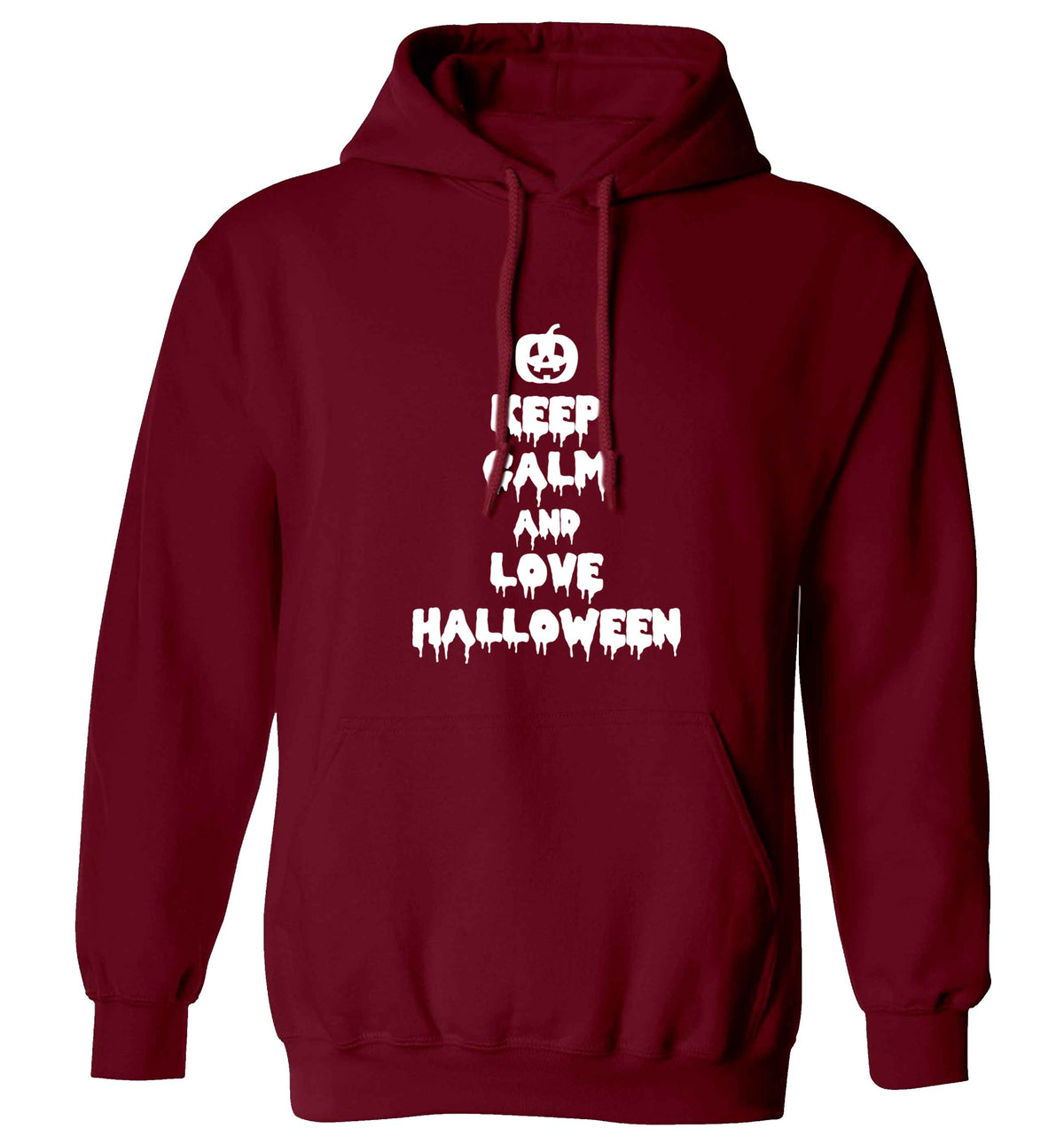 Keep calm and love halloween adults unisex maroon hoodie 2XL