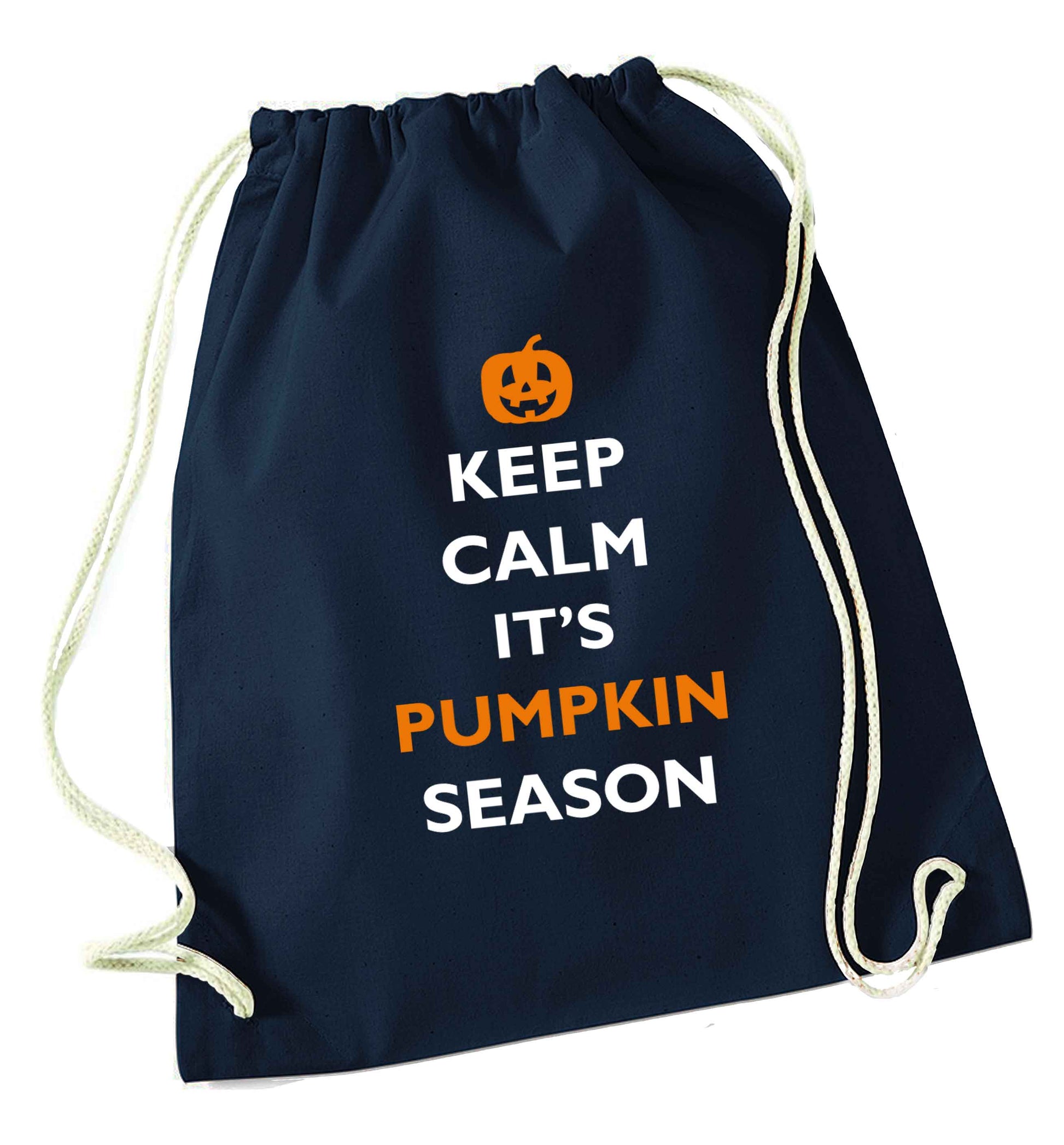 Calm Pumpkin Season navy drawstring bag