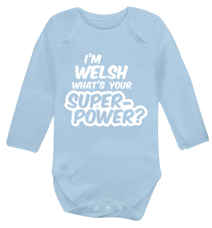 I'm Welsh what's your superpower? Baby Vest long sleeved pale blue 6-12 months