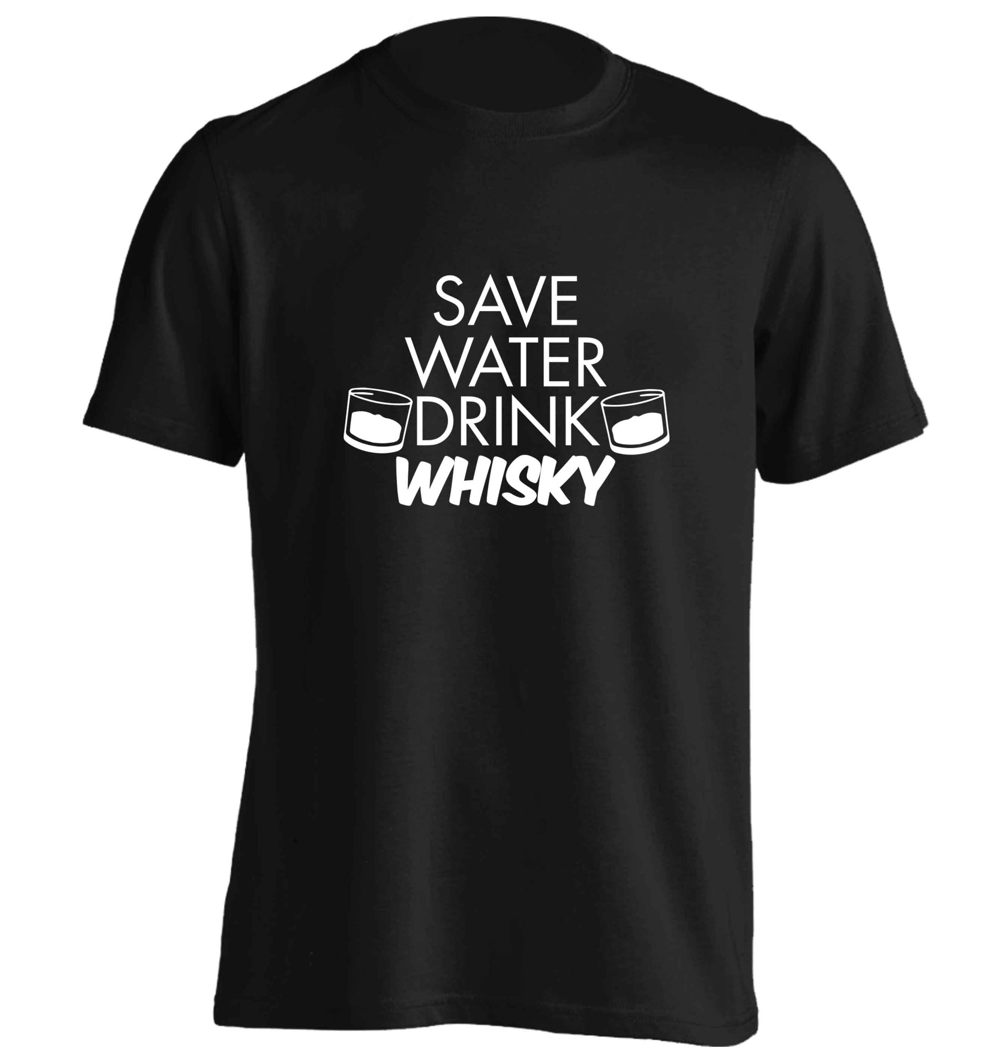 Save water drink whisky adults unisex black Tshirt 2XL