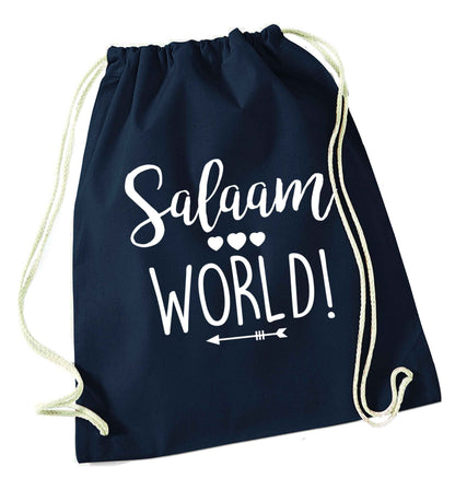 Salaam world navy drawstring bag