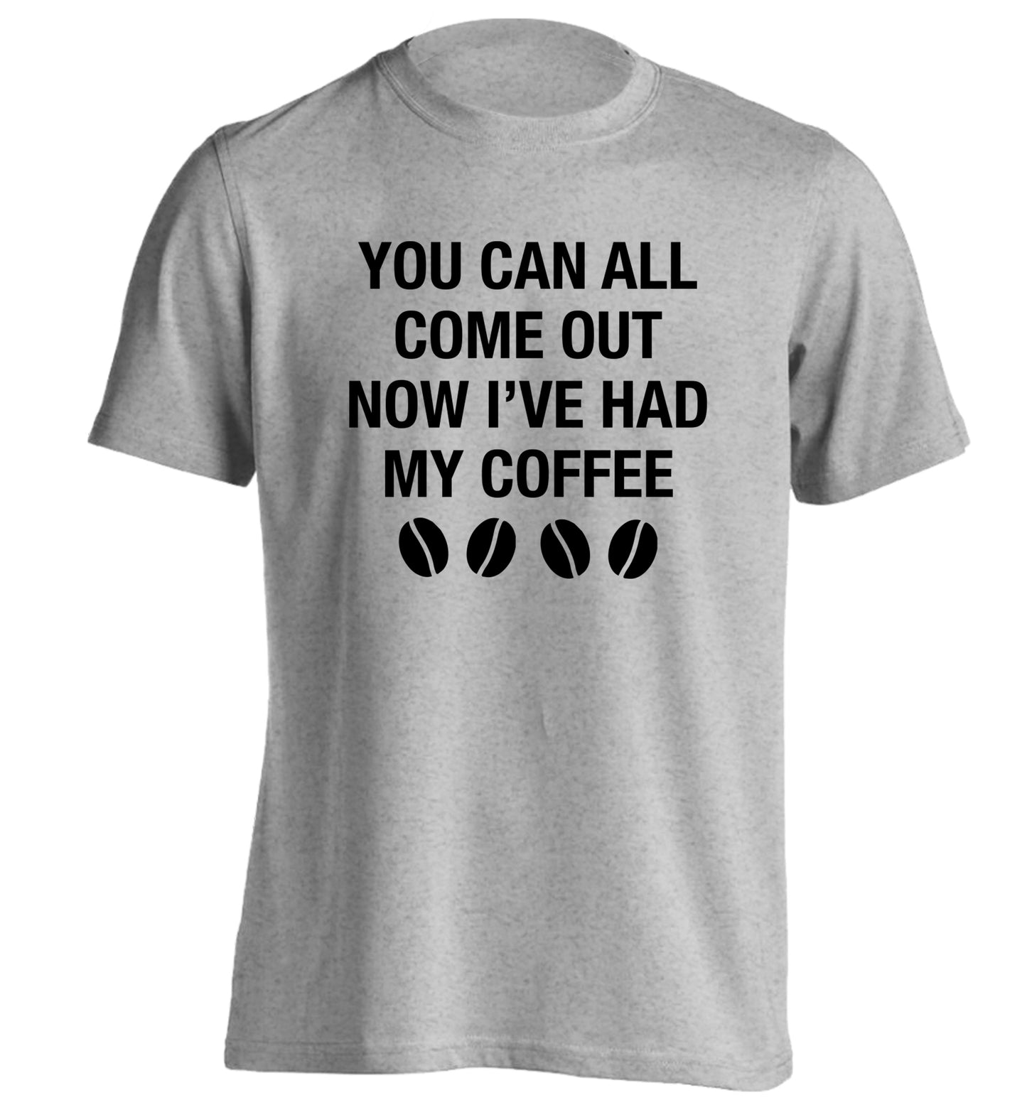 You can all come out now I've had my coffee adults unisex grey Tshirt 2XL