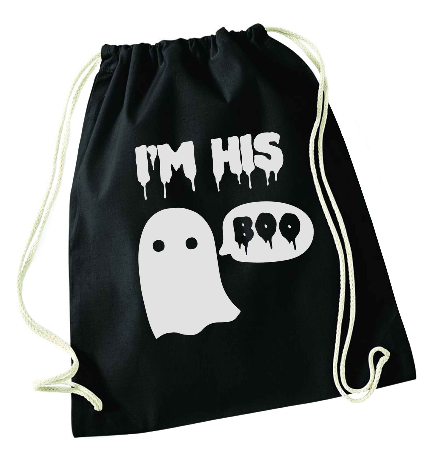 I'm his boo black drawstring bag