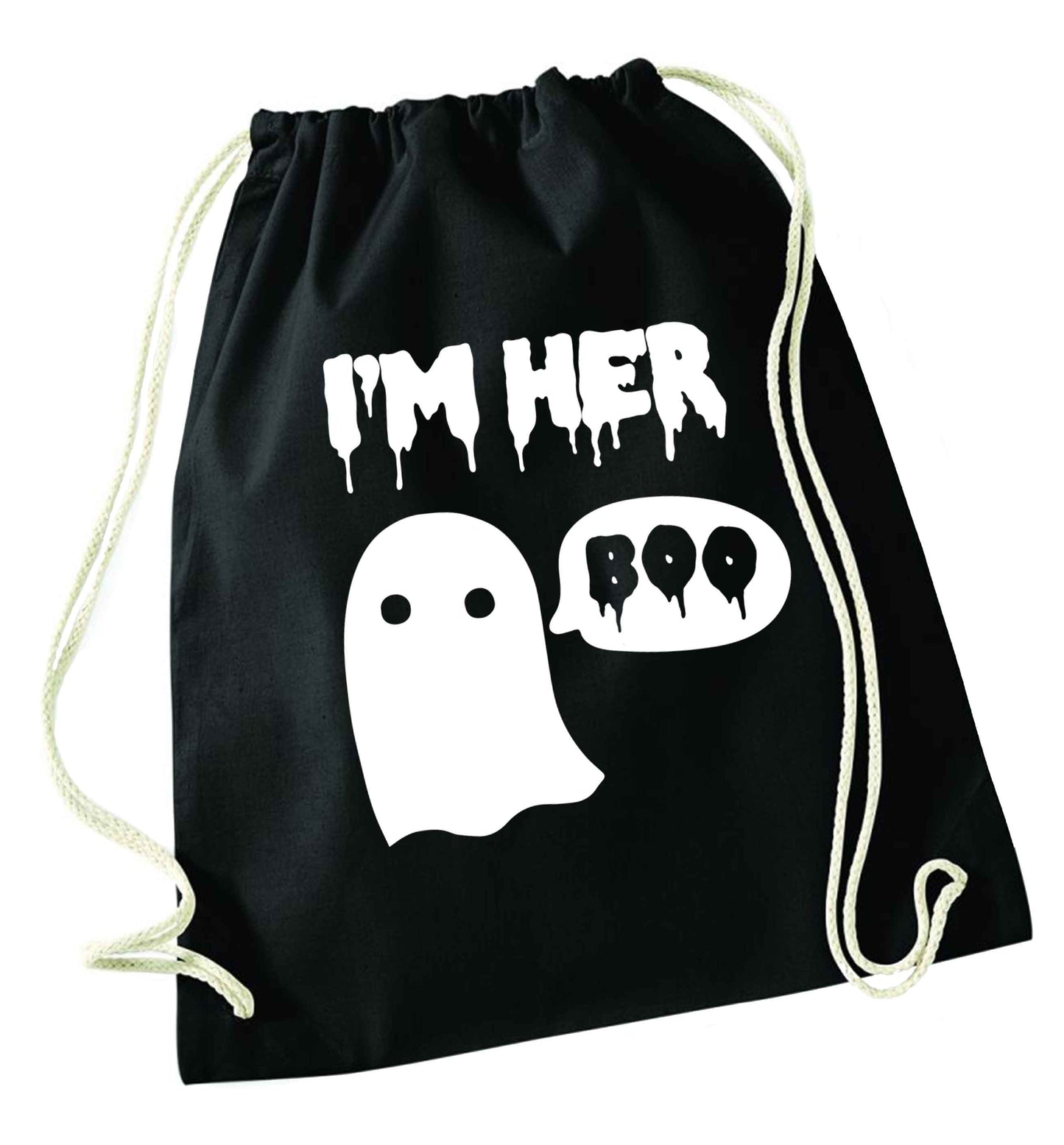 I'm her boo black drawstring bag