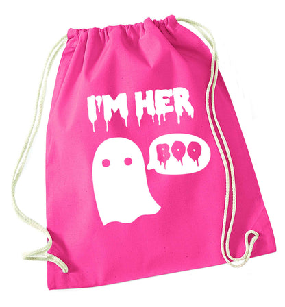 I'm her boo pink drawstring bag