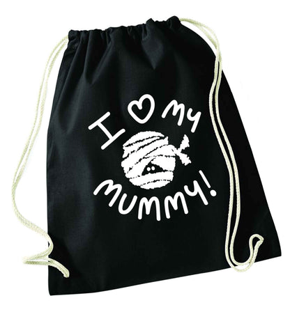 I love my mummy halloween pun black drawstring bag