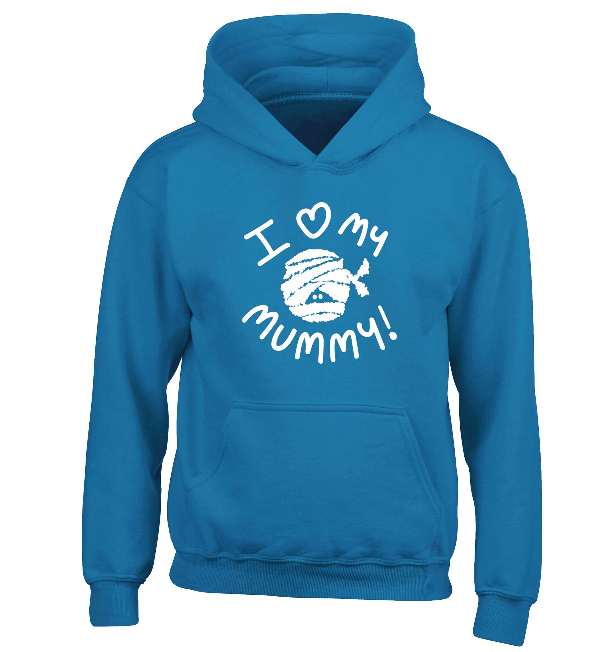 I love my mummy halloween pun children's blue hoodie 12-13 Years
