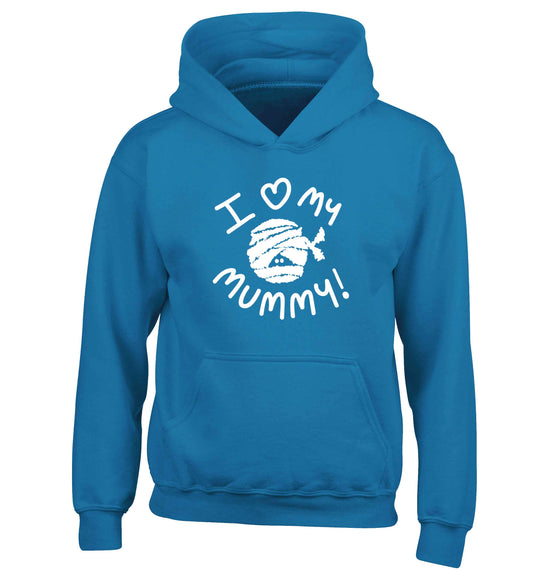 I love my mummy halloween pun children's blue hoodie 12-13 Years