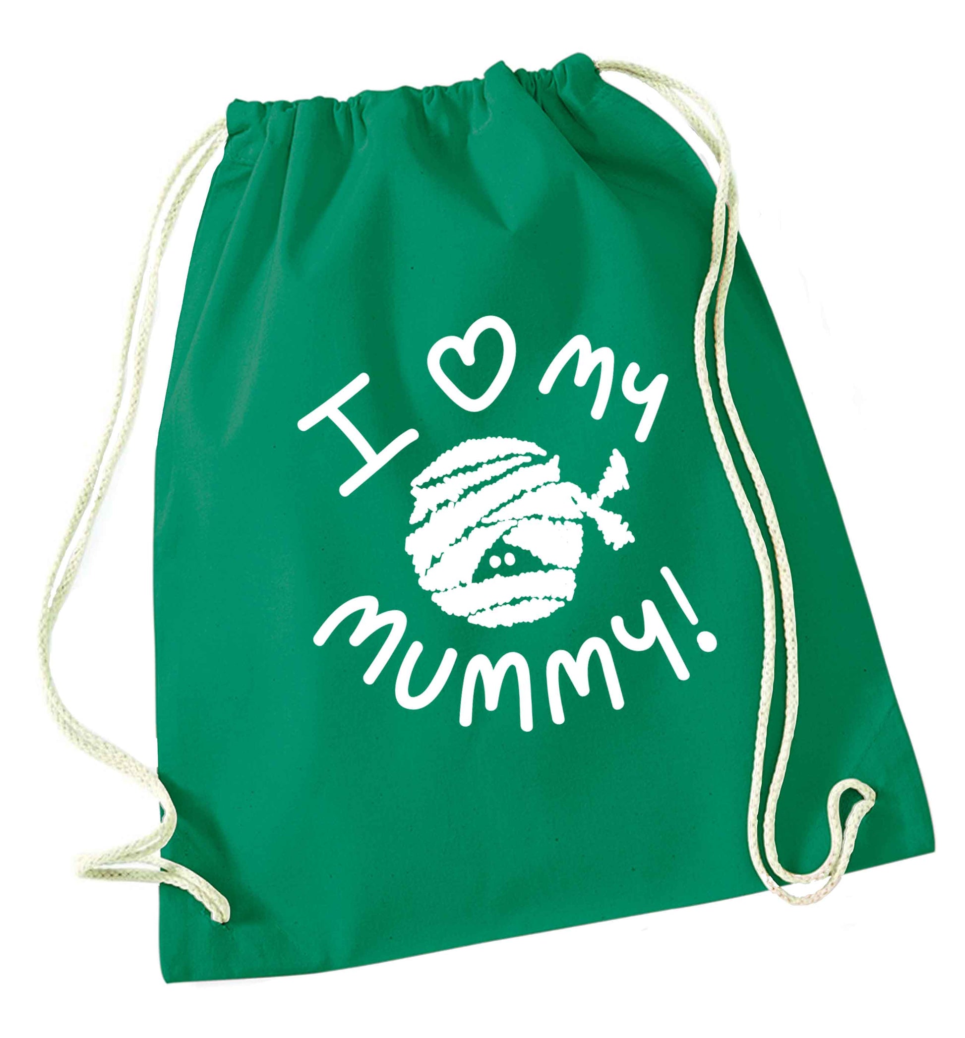 I love my mummy halloween pun green drawstring bag