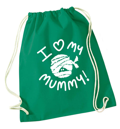I love my mummy halloween pun green drawstring bag