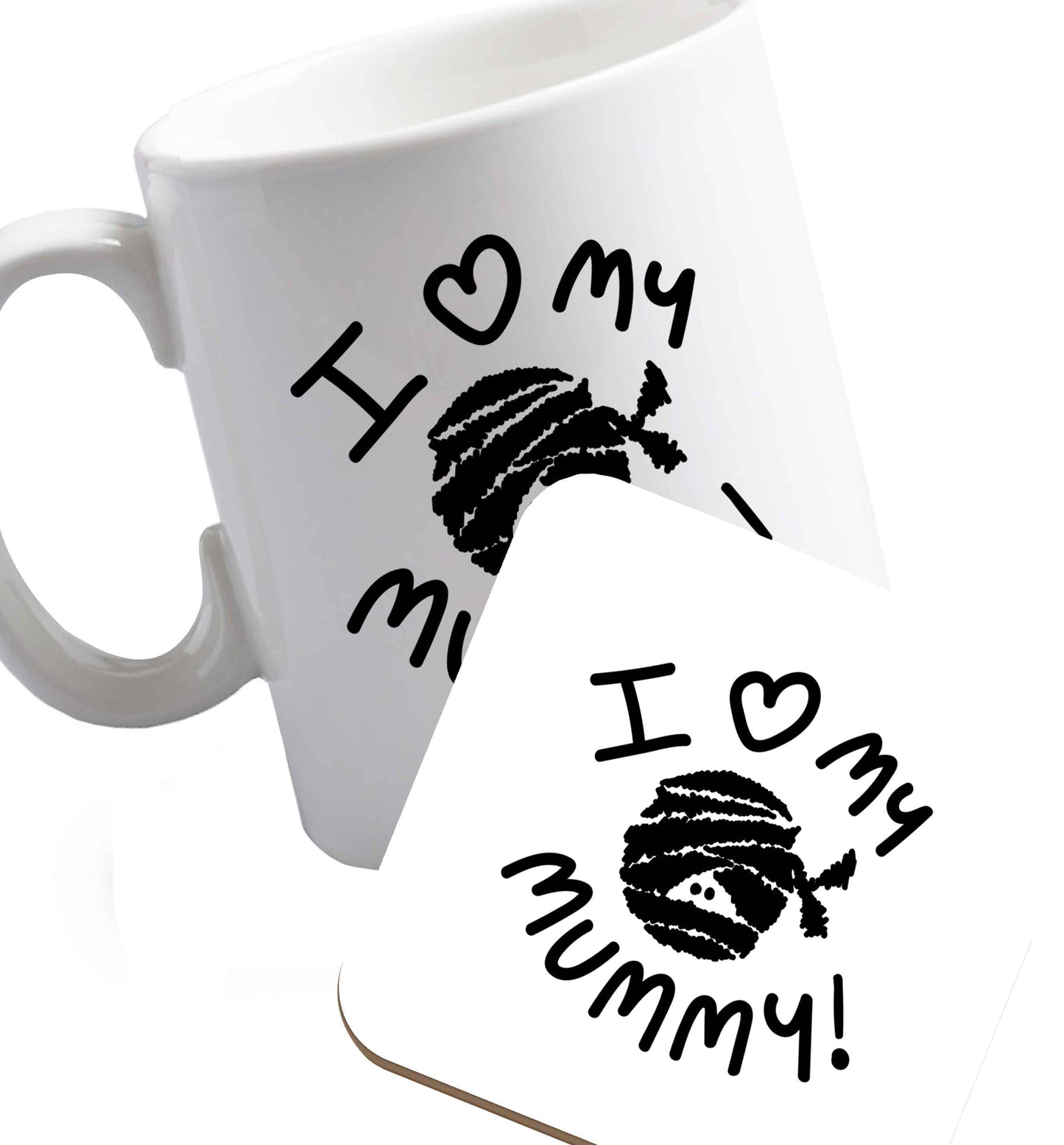 10 oz Favourite Type Pan Pancake ceramic mug and coaster set right handed