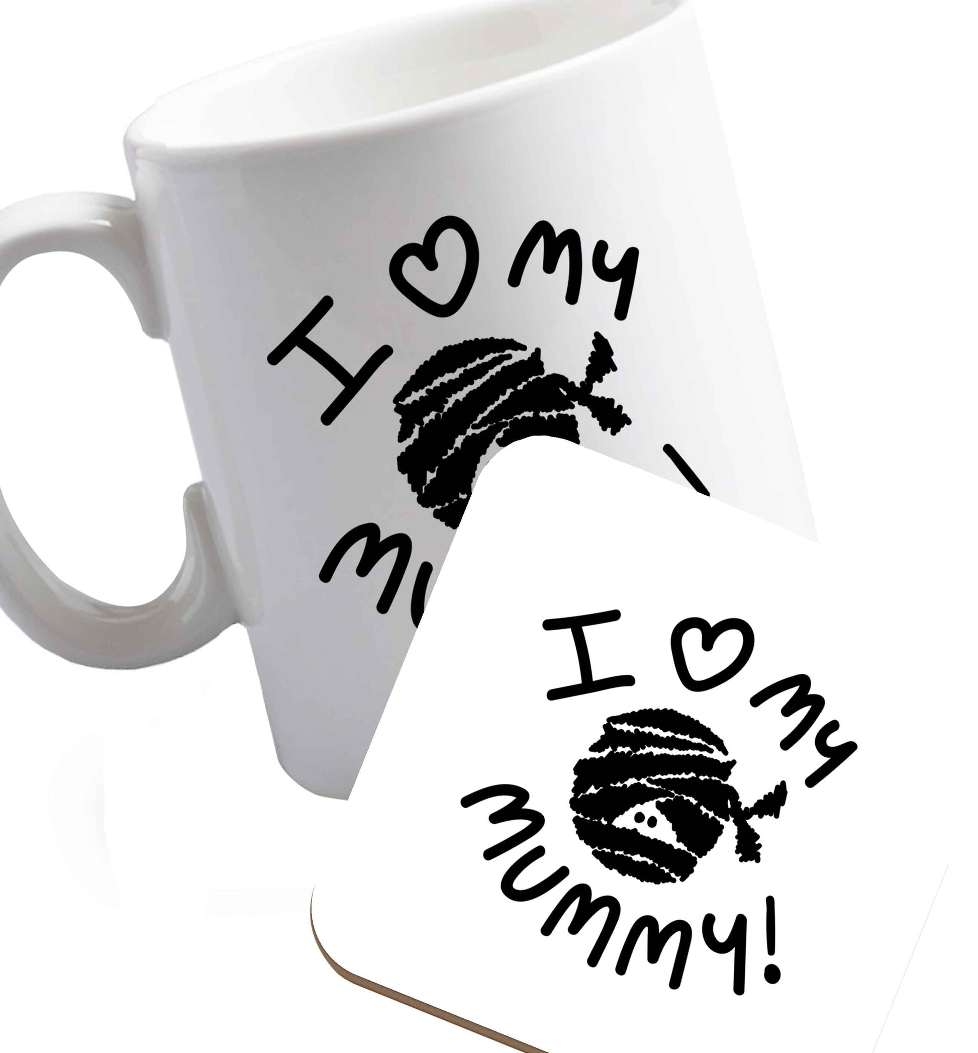 10 oz Favourite Type Pan Pancake ceramic mug and coaster set right handed