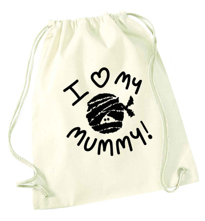 I love my mummy halloween pun natural drawstring bag