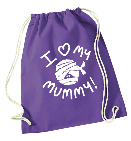 I love my mummy halloween pun purple drawstring bag