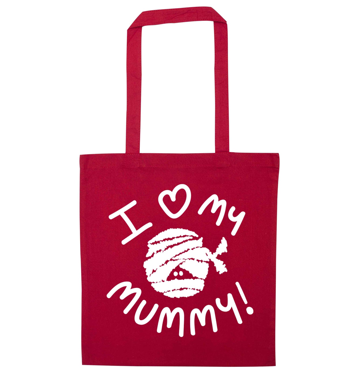 I love my mummy halloween pun red tote bag