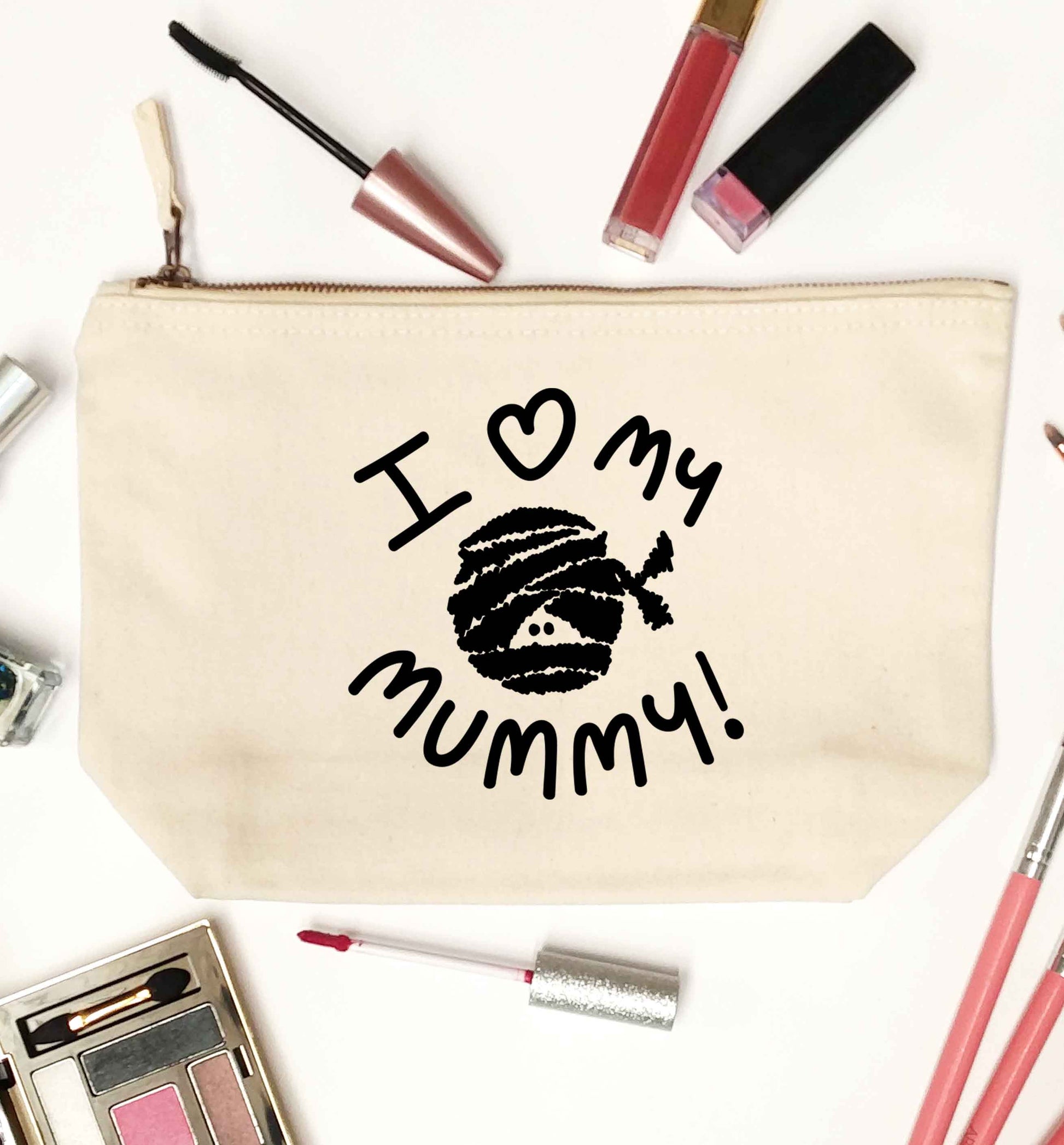 I love my mummy halloween pun natural makeup bag