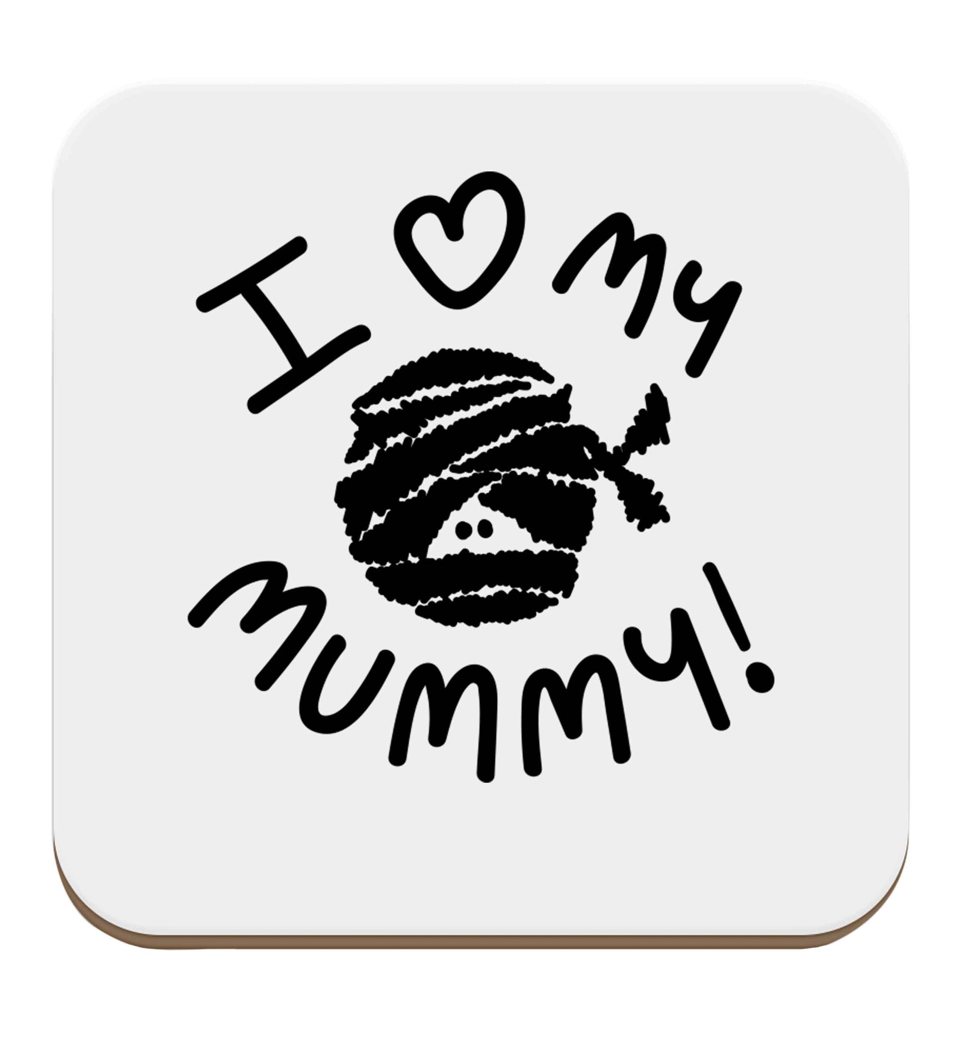 I love my mummy halloween pun set of four coasters