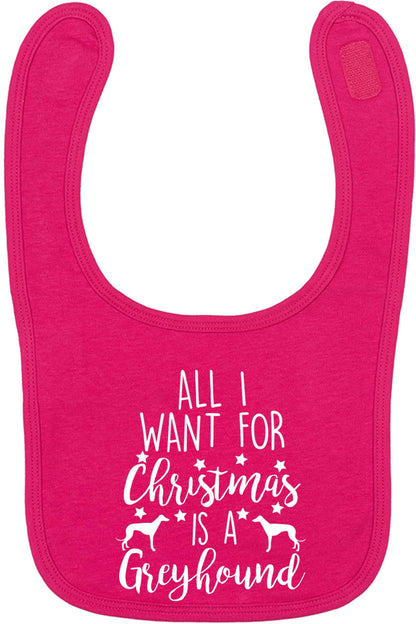 All I want for Christmas is a greyhound dark pink baby bib