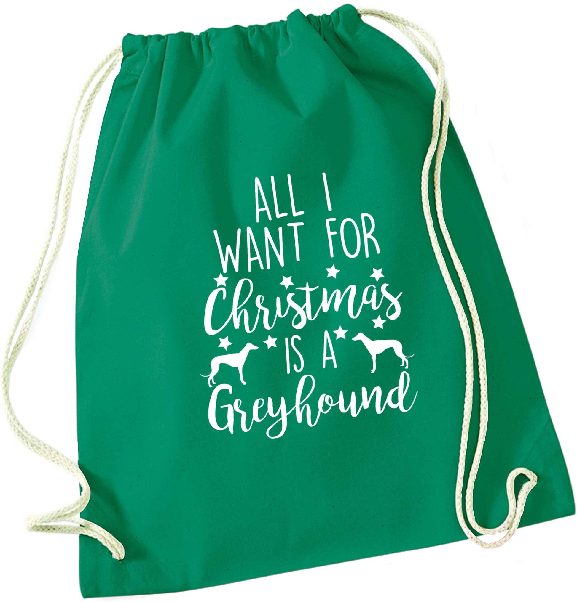 All I want for Christmas is a greyhound green drawstring bag