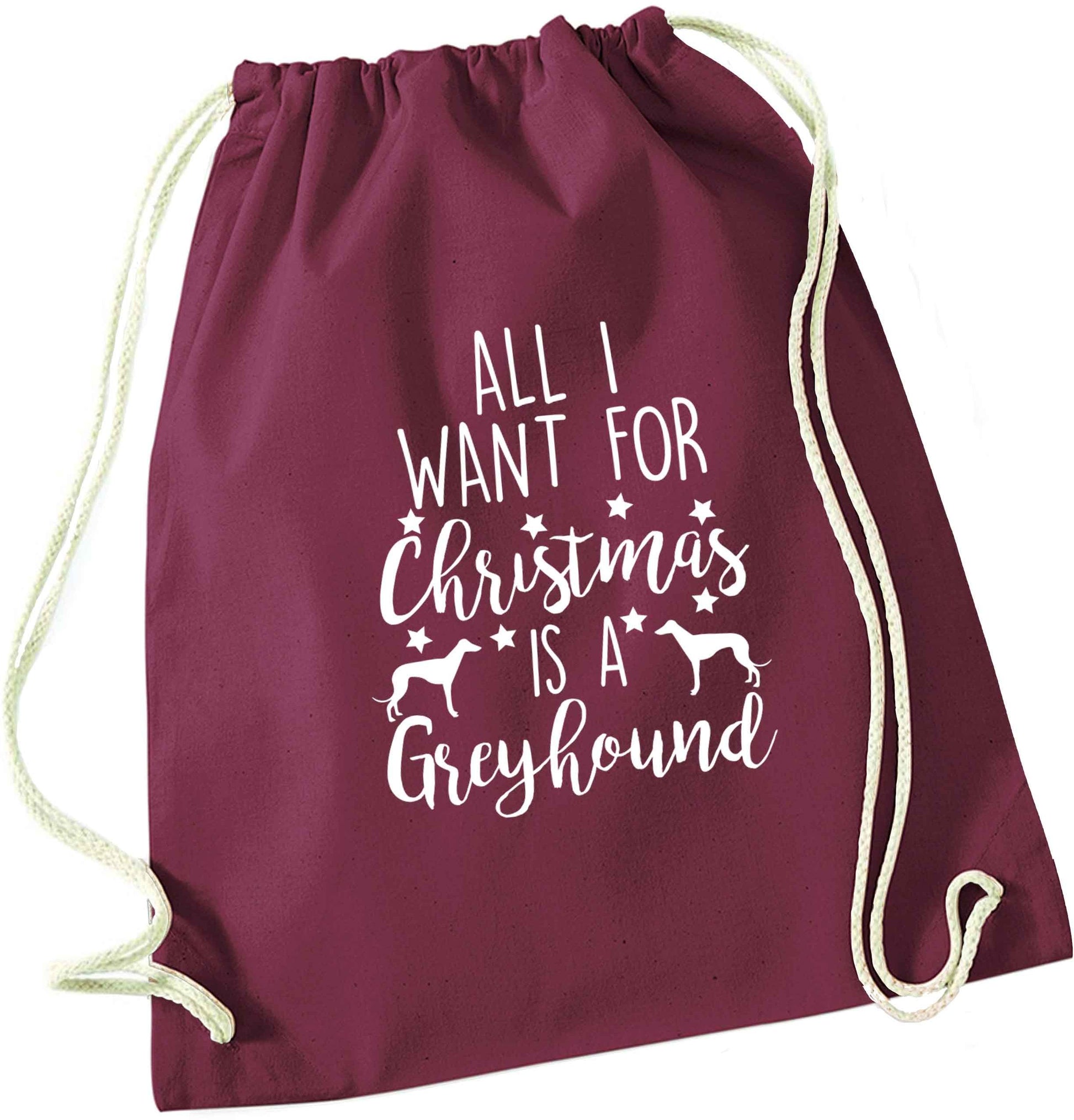 All I want for Christmas is a greyhound maroon drawstring bag