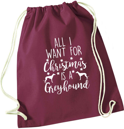 All I want for Christmas is a greyhound maroon drawstring bag