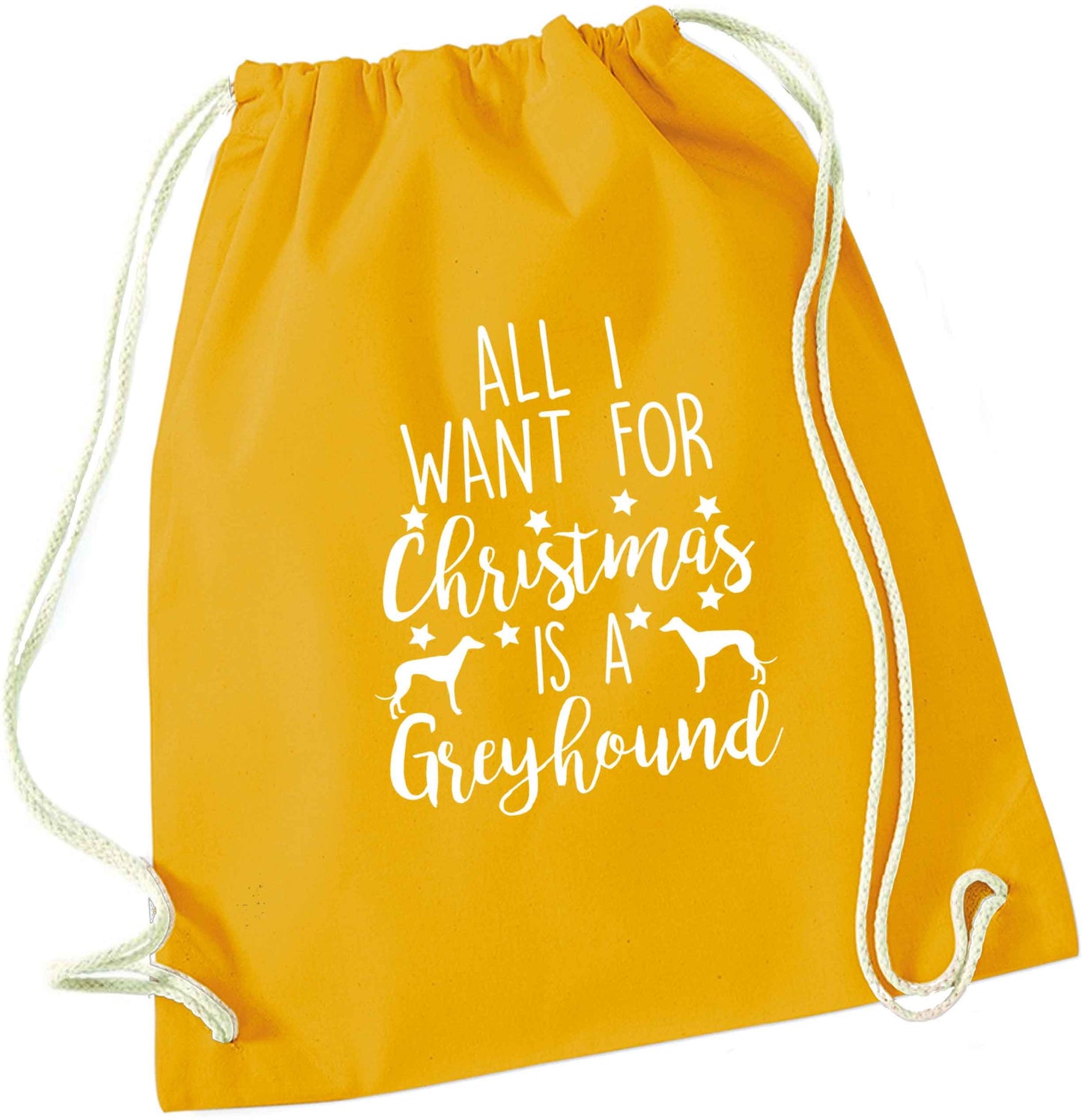 All I want for Christmas is a greyhound mustard drawstring bag
