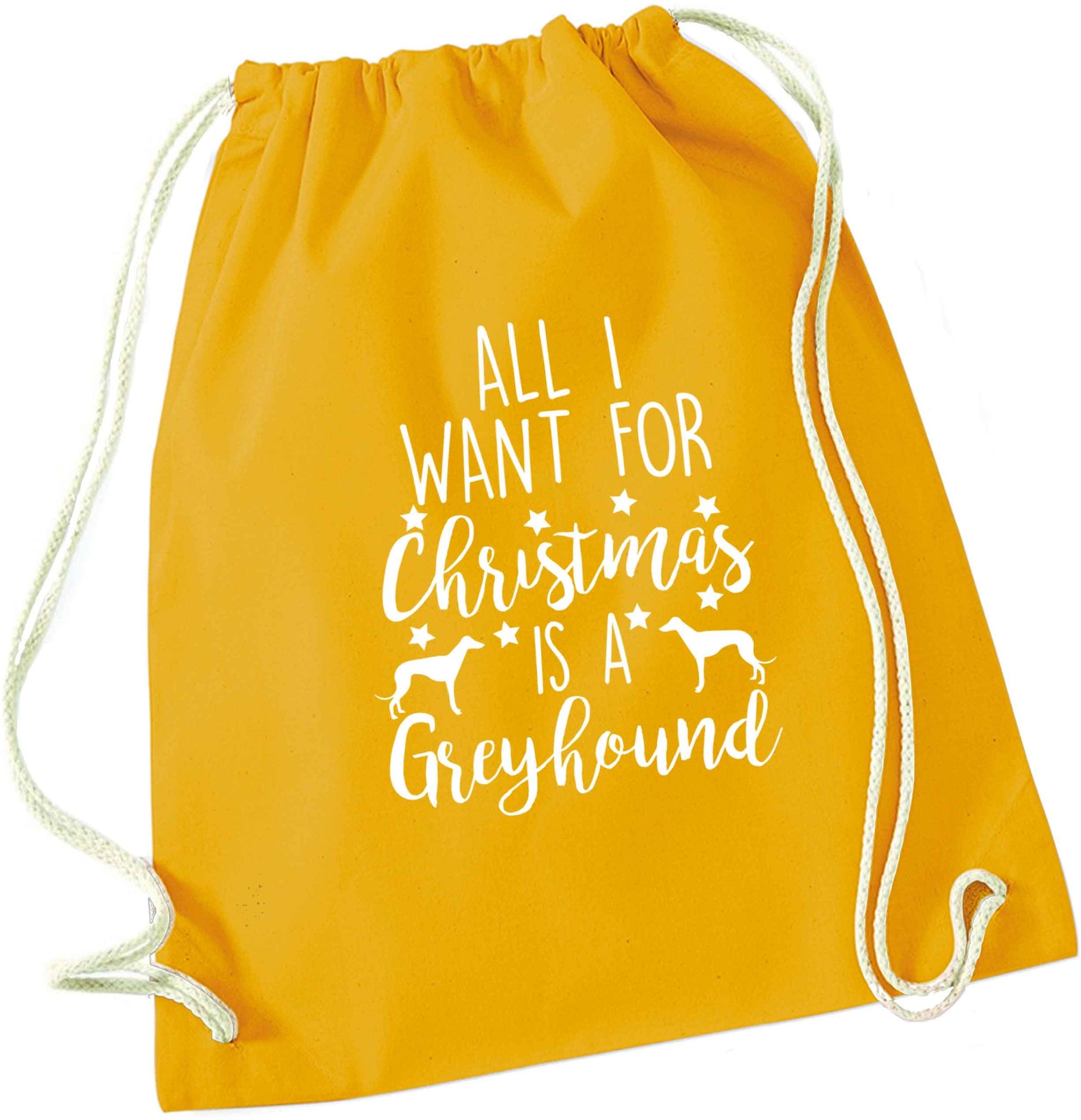 All I want for Christmas is a greyhound mustard drawstring bag