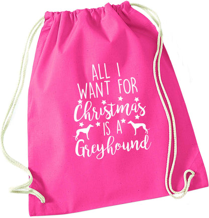 All I want for Christmas is a greyhound pink drawstring bag